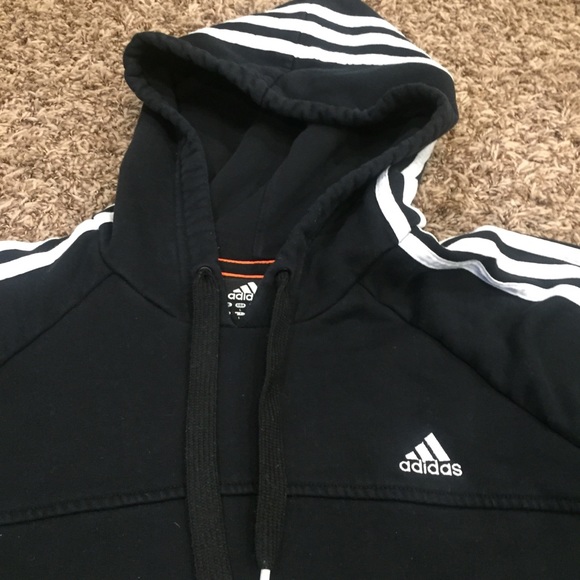 adidas black hoodie with white stripes